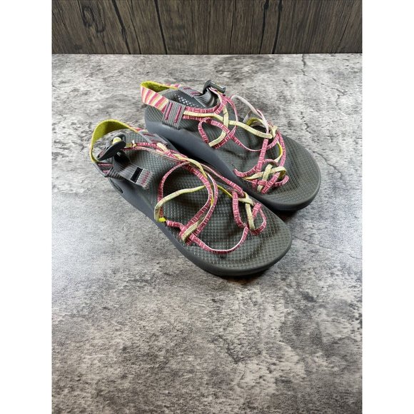 Chaco Sandals ZX3 Classic Pink & Yellow Triple Strap Slingback Hiking Womens 9 - Picture 8 of 8